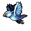 Animated pixel art of the Frostfinch, a giant blue and white bird